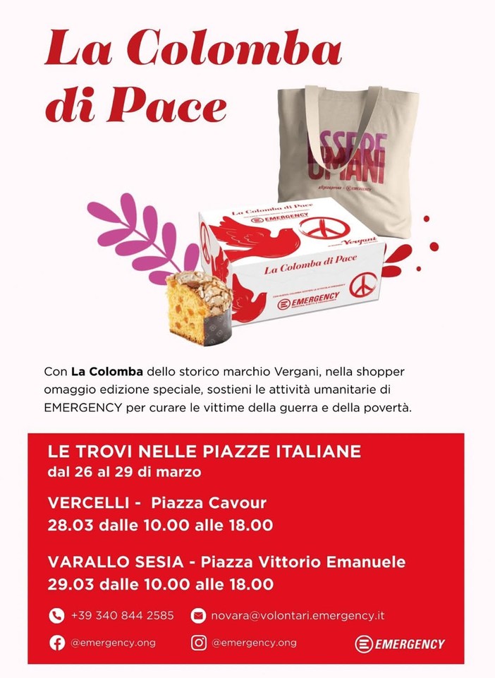 A Varallo arriva “La Colomba di Pace” di Emergency: in piazza una raccolta fondi per le vittime di guerra e povertà
