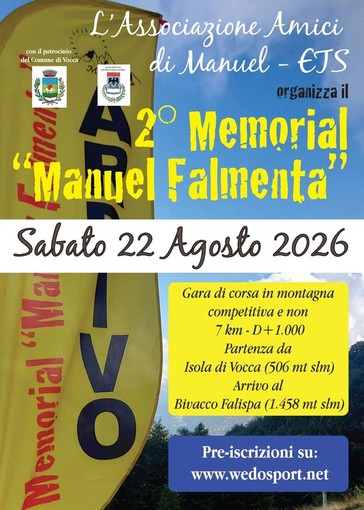 Vocca, il 22 agosto torna il Memorial “Manuel Falmenta” Vocca, il 22 agosto torna il Memorial “Manuel Falmenta”