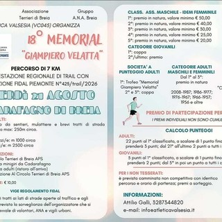 Breia, il 21 agosto torna il Memorial “Giampiero Velatta”