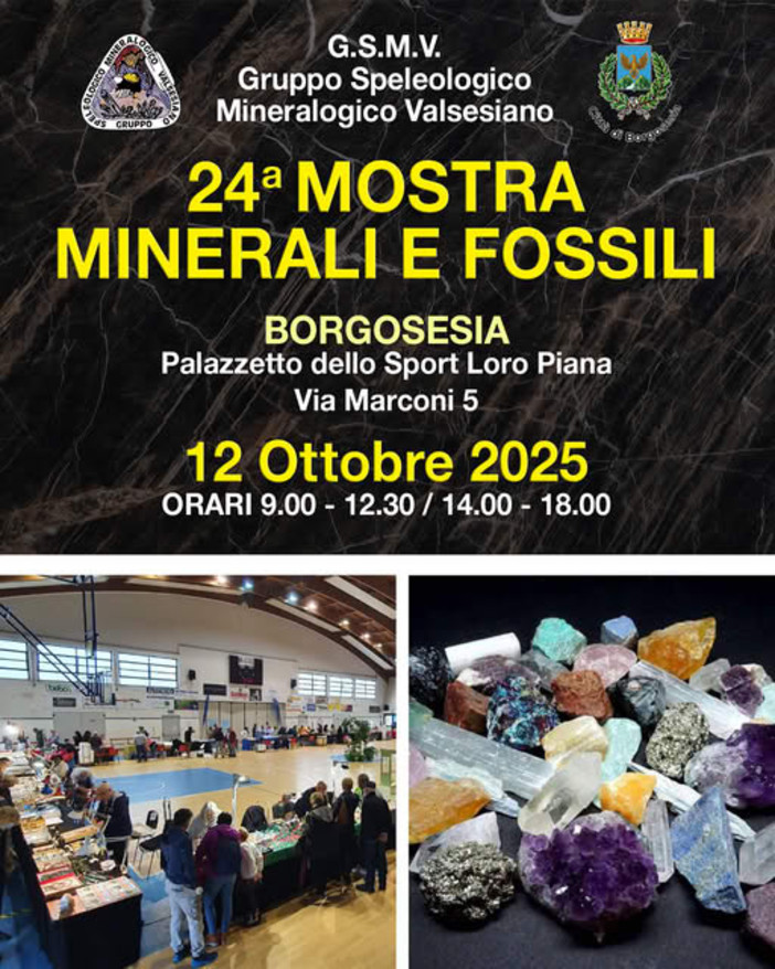 Borgosesia, torna la 24ª Mostra di Minerali e Fossili Borgosesia, torna la 24ª Mostra di Minerali e Fossili
