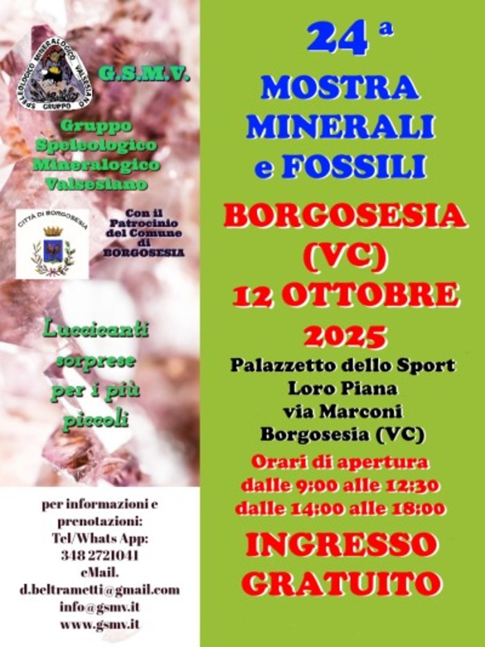 A Borgosesia la Mostra di minerali e fossili: appuntamento con la 25ª edizione