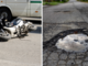 Valle Mosso, centra una grande buca e cade in moto Valle Mosso, centra una grande buca e cade in moto