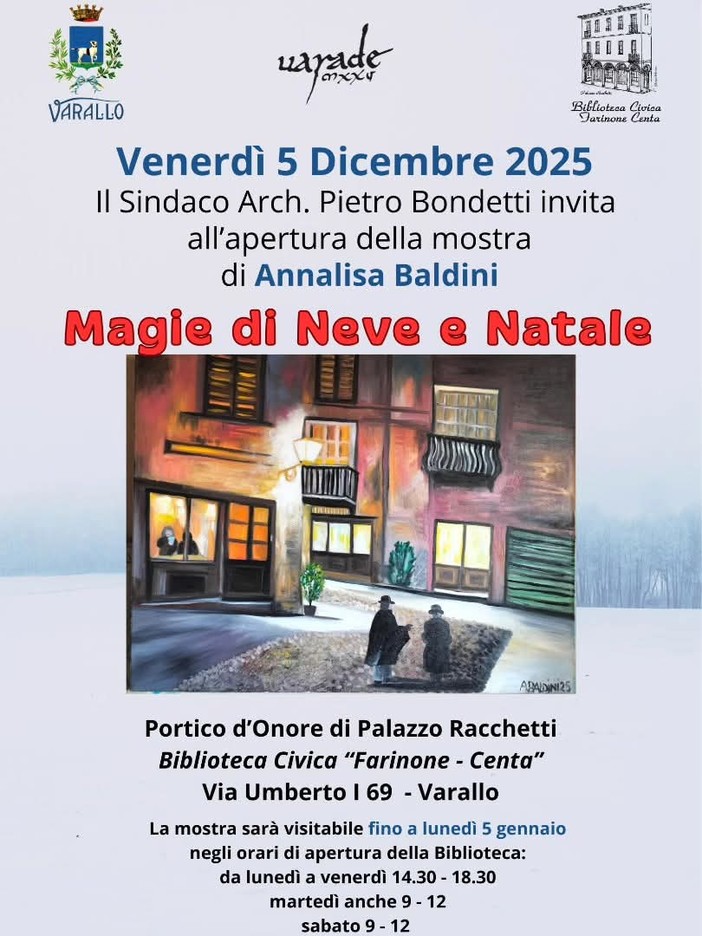 Varallo inaugura la mostra “Magie di Neve e Natale” di Annalisa Baldini Varallo inaugura la mostra “Magie di Neve e Natale” di Annalisa Baldini