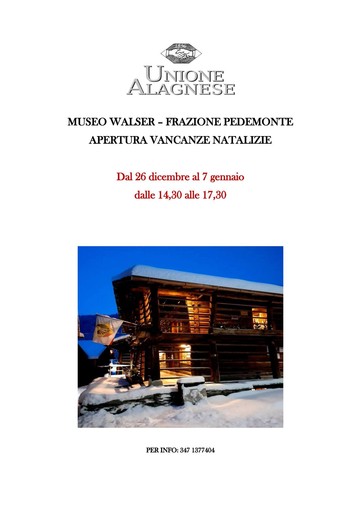Ad Alagna Valsesia il Museo Walser di Pedemonte apre per le vacanze natalizie