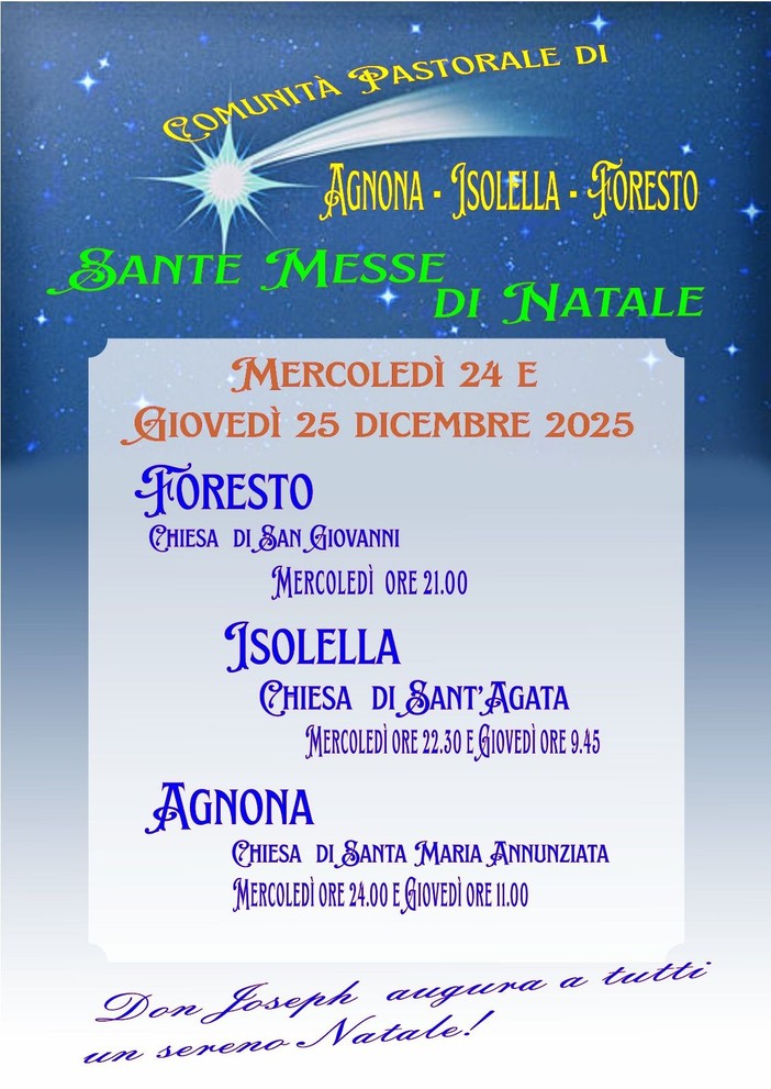 Le Sante Messe di Natale nelle comunità di Agnona, Isolella e Foresto