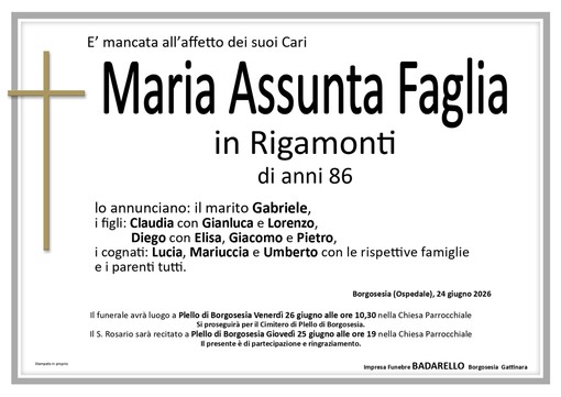 Maria Assunta Faglia, in Rigamonti Maria Assunta Faglia, in Rigamonti