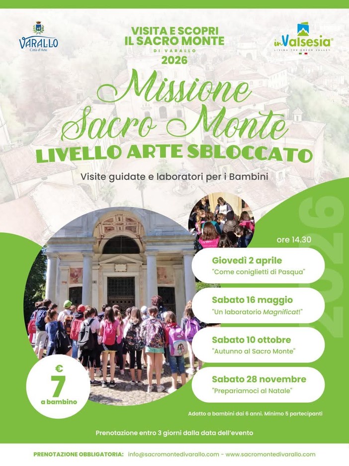 Al Sacro Monte di Varallo parte “Missione Sacro Monte”: visite guidate e laboratori per bambini da aprile a novembre