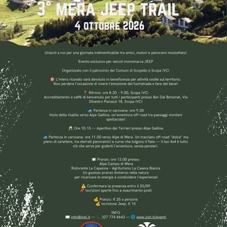 Mera Jeep Trail, il 4 ottobre una giornata off-road tra Scopa, Alpe Gallina e Mera