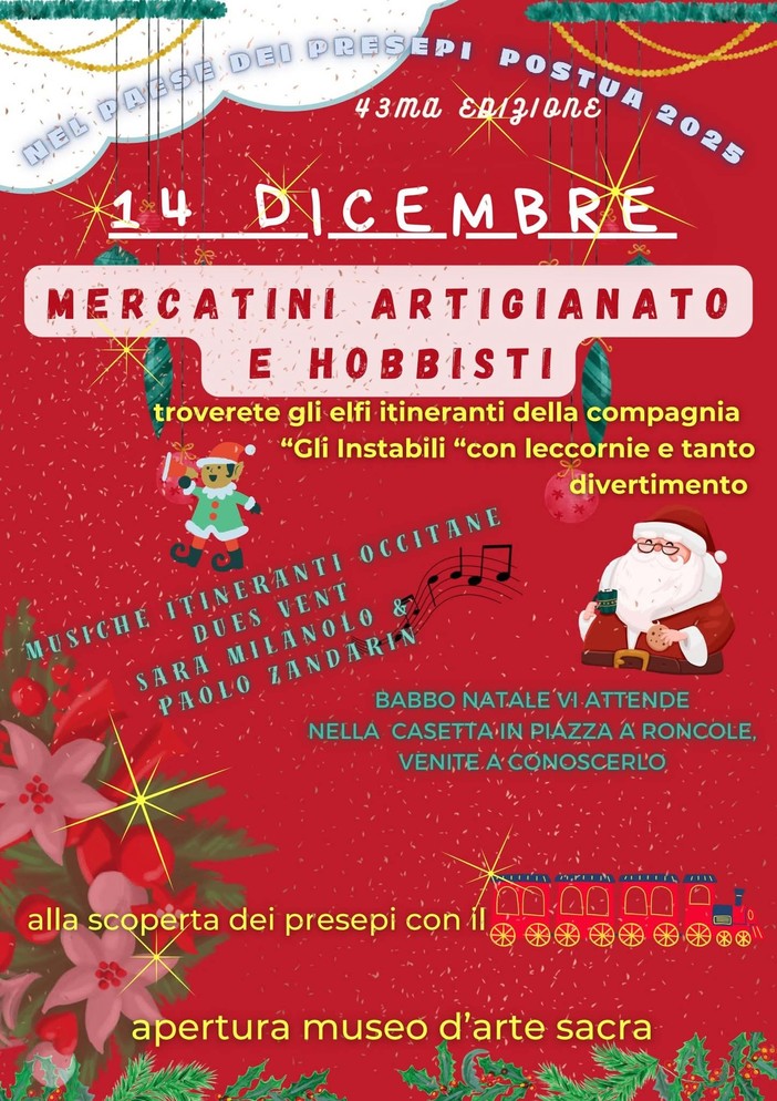 Postua, il 14 dicembre tornano i Mercatini di Natale tra artigianato, musica e presepi: la 43ª edizione nel “Paese dei Presepi”