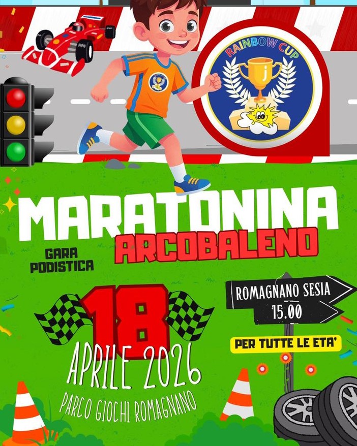 Romagnano Sesia, il 18 aprile torna la Maratonina Arcobaleno dedicata a bambini e ragazzi