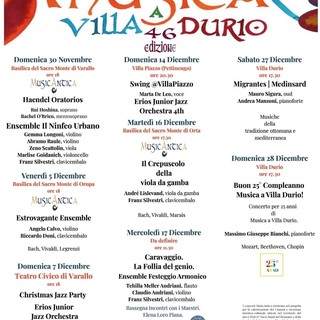 Varallo, Pettinengo e Orta pronti a ospitare la 46ª edizione di “Musica a Villa Durio”