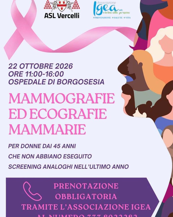 Ottobre Rosa, il 22 ottobre a Borgosesia mammografie ed ecografie mammarie