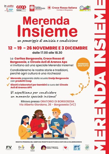 Borgosesia, tornano le “Merende Insieme”: quattro pomeriggi dedicati all’amicizia e alla condivisione