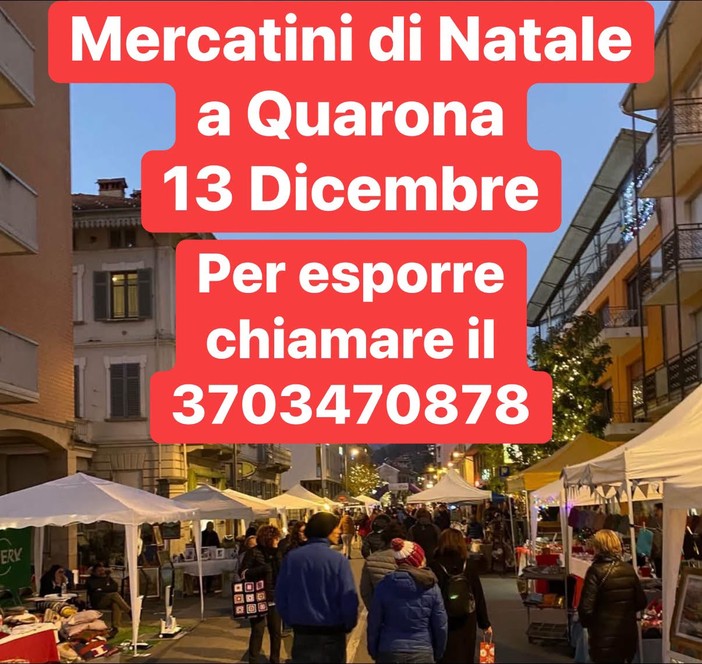 Quarona si prepara al Natale: aperte le iscrizioni per gli espositori al mercatino del 13 dicembre Quarona si prepara al Natale: aperte le iscrizioni per gli espositori al mercatino del 13 dicembre