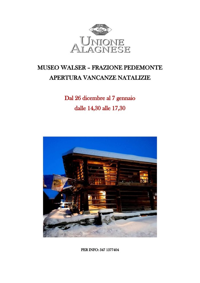 Ad Alagna Valsesia il Museo Walser di Pedemonte apre per le vacanze natalizie