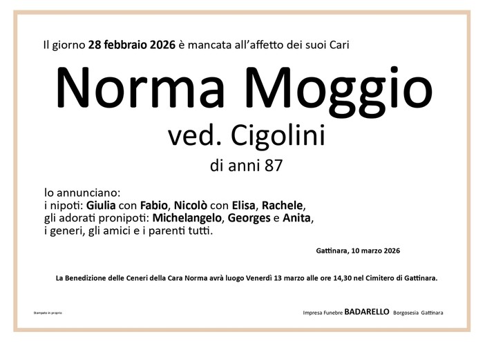 Norma Moggio, ved. Cigolini
