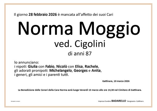 Norma Moggio, ved. Cigolini