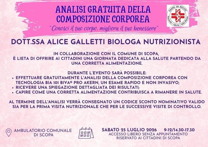 Scopa, giornata gratuita dedicata alla salute e alla corretta alimentazione Scopa, giornata gratuita dedicata alla salute e alla corretta alimentazione