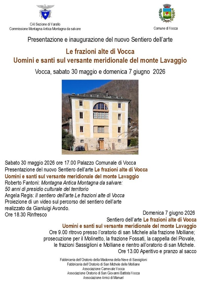 A Vocca si inaugura il nuovo Sentiero dell’arte tra frazioni alte e monte Lavaggio A Vocca si inaugura il nuovo Sentiero dell’arte tra frazioni alte e monte Lavaggio