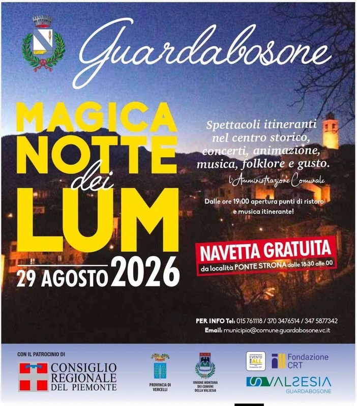 Guardabosone, torna la Magica Notte dei Lum tra spettacoli, musica e gusto Guardabosone, torna la Magica Notte dei Lum tra spettacoli, musica e gusto