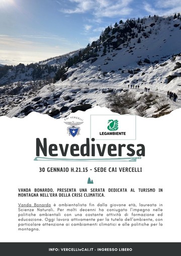 A Vercelli una serata su montagna e crisi climatica: al CAI l’incontro “Nevediversa”