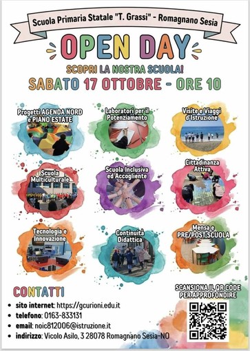 Romagnano Sesia, sabato 17 ottobre open day alla scuola primaria “T. Grassi” Romagnano Sesia, sabato 17 ottobre open day alla scuola primaria “T. Grassi”