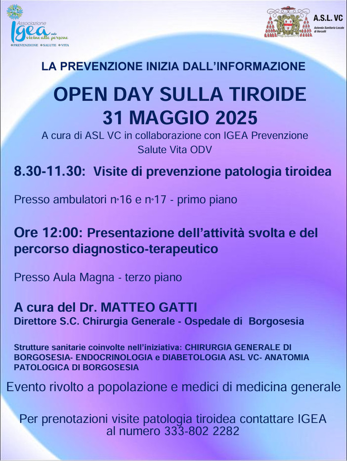 Open day tiroide all'ospedale di Borgosesia