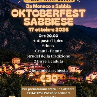 Sabbia, il 17 ottobre cena in stile Oktoberfest con la Pro Loco