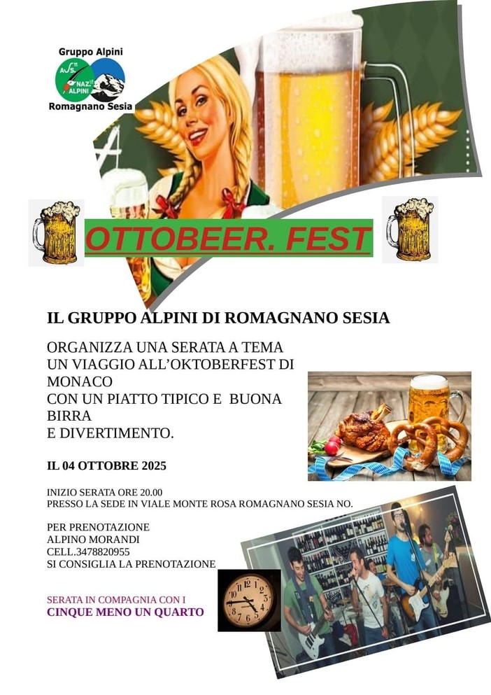 Romagnano: OTTOBER FEST come a Monaco, con piatti tipici e buona birra Romagnano: OTTOBER FEST come a Monaco, con piatti tipici e buona birra