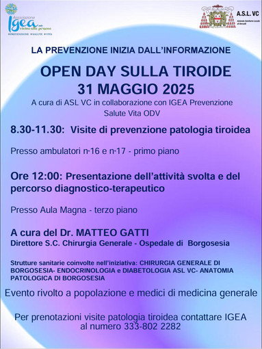 Open day tiroide all'ospedale di Borgosesia