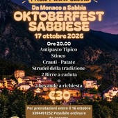 Sabbia, il 17 ottobre cena in stile Oktoberfest con la Pro Loco