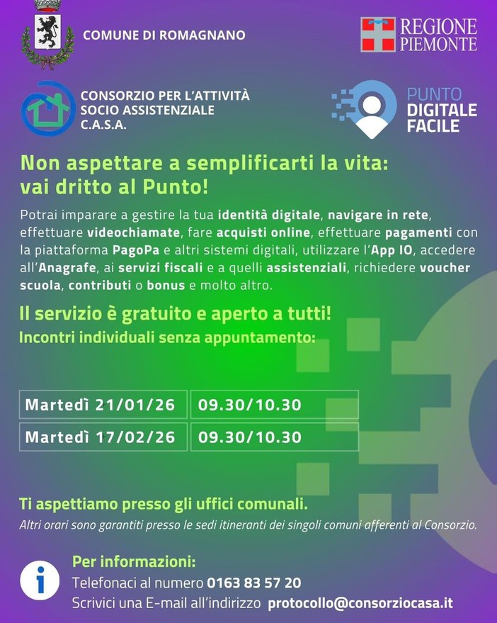 A Romagnano Sesia arriva il Punto Digitale Facile per aiutare i cittadini nei servizi online A Romagnano Sesia arriva il Punto Digitale Facile per aiutare i cittadini nei servizi online