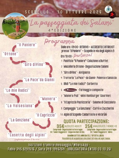 Scopello, il 10 ottobre la quarta “Passeggiata dei Salami”: sei chilometri e dieci tappe di gusto Scopello, il 10 ottobre la quarta “Passeggiata dei Salami”: sei chilometri e dieci tappe di gusto