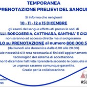 Prelievi del sangue: accesso solo su prenotazione dal 10 al 15 dicembre nelle sedi ASL di Vercelli, Borgosesia, Gattinara, Santhià e Cigliano Prelievi del sangue: accesso solo su prenotazione dal 10 al 15 dicembre nelle sedi ASL di Vercelli, Borgosesia, Gattinara, Santhià e Cigliano