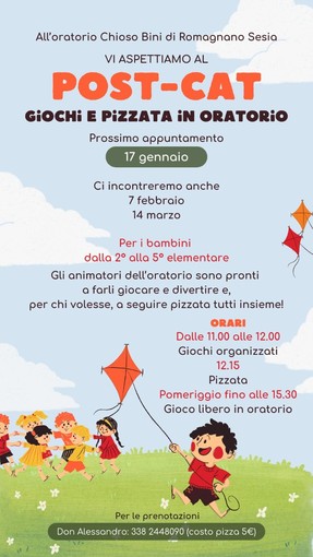Romagnano Sesia, all’Oratorio Chioso Bini torna il “Post-Cat” tra giochi e pizzata