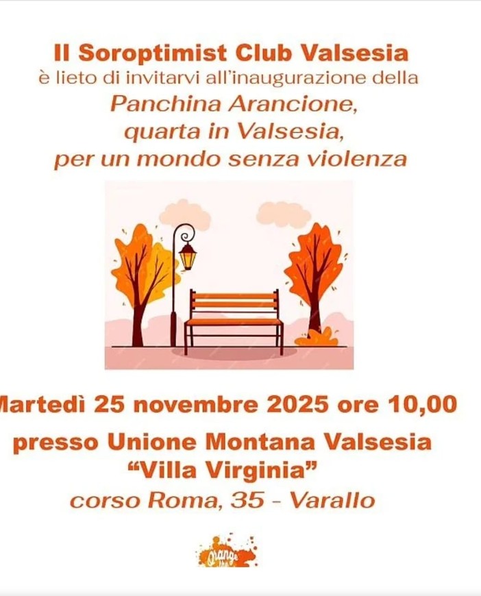 Varallo, il Soroptimist inaugura la quarta Panchina Arancione contro la violenza sulle donne