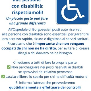 All’ospedale di Borgosesia richiamo al rispetto dei parcheggi riservati alle persone con disabilità