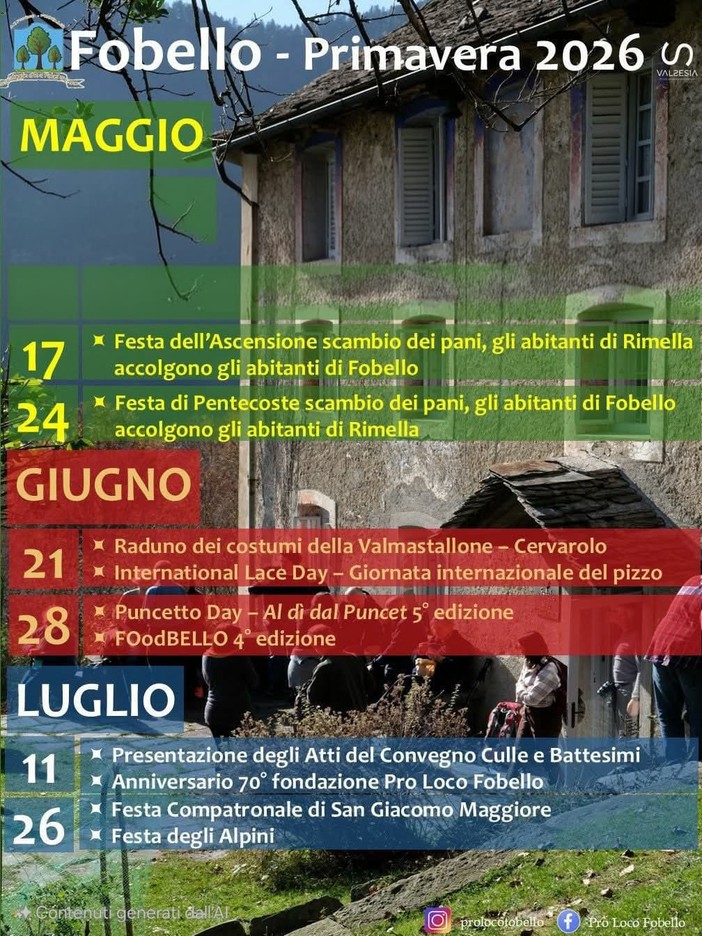 Fobello, gli appuntamenti della primavera 2026 tra tradizioni, feste e cultura