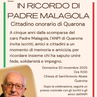 Quarona, una giornata in memoria di Padre Malagola: domenica 30 novembre la cerimonia nella chiesa di Sant’Antonio Abate