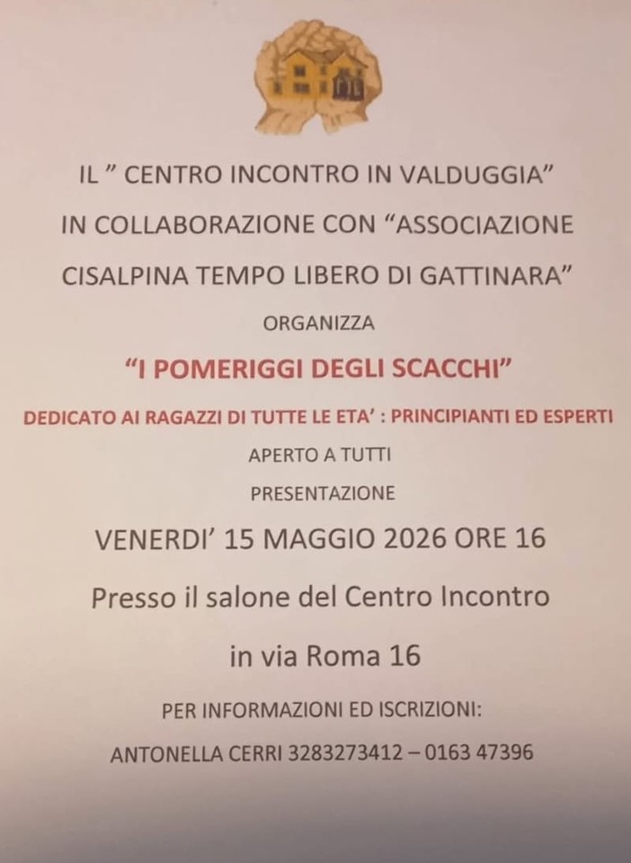 Valduggia, al Centro Incontro arrivano “I pomeriggi degli scacchi”