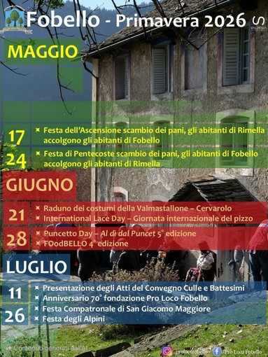 Fobello, gli appuntamenti della primavera 2026 tra tradizioni, feste e cultura