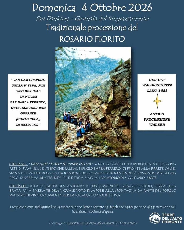Il 4 ottobre la tradizionale processione del Rosario Fiorito, antica usanza walser ai piedi del Monte Rosa