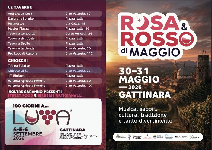 Rosa &amp; Rosso di Maggio, Gattinara prepara due giorni di festa tra musica, sapori e tradizione