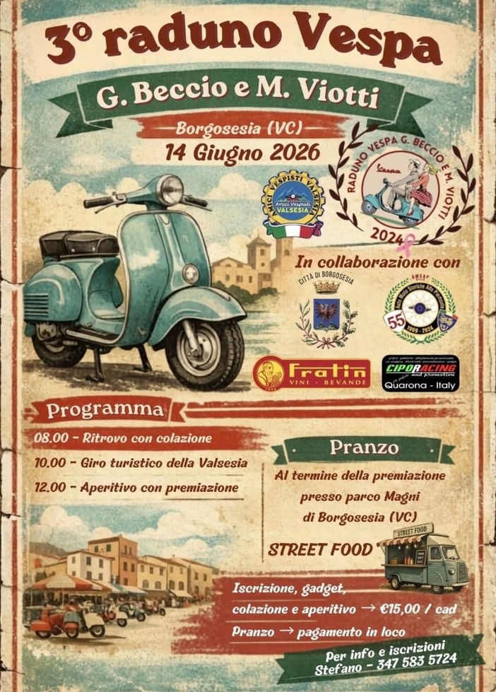 A Borgosesia il terzo raduno Vespa “G. Beccio e M. Viotti” A Borgosesia il terzo raduno Vespa “G. Beccio e M. Viotti”