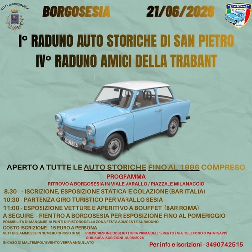 Auto storiche e Trabant protagoniste a Borgosesia con il raduno di San Pietro