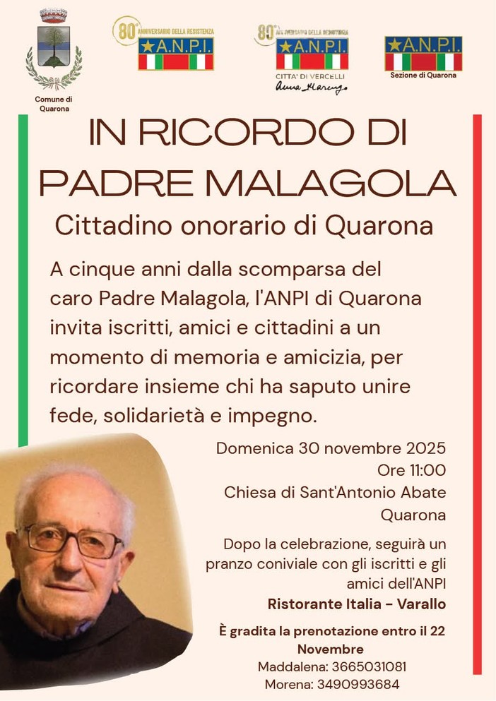 Quarona ricorda Padre Malagola: una cerimonia nel segno della memoria e della gratitudine Quarona ricorda Padre Malagola: una cerimonia nel segno della memoria e della gratitudine