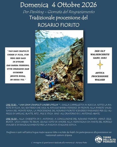 Il 4 ottobre la tradizionale processione del Rosario Fiorito, antica usanza walser ai piedi del Monte Rosa