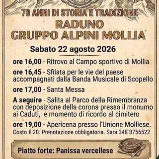 Mollia, il 22 agosto il raduno per i 70 anni del Gruppo Alpini