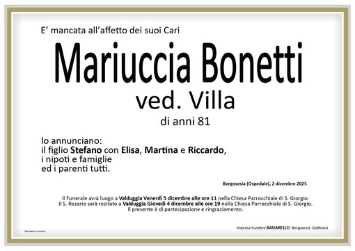 Mariuccia Bonetti, ved. Villa