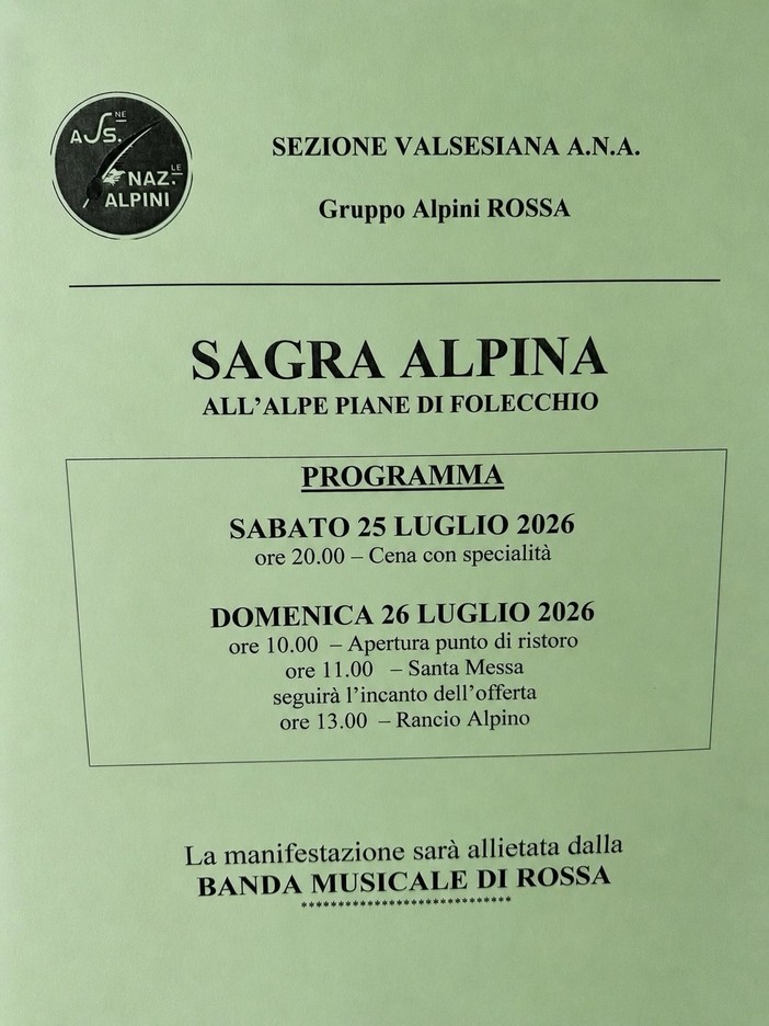 Rossa, Sagra Alpina all’Alpe Piane di Folecchio con il Gruppo Alpini